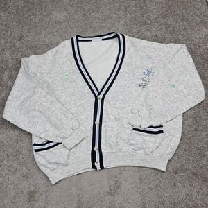 Monello Italy Vintage Mens Golf Cardigan Gray Cotton Sweatshirt Button Up XL